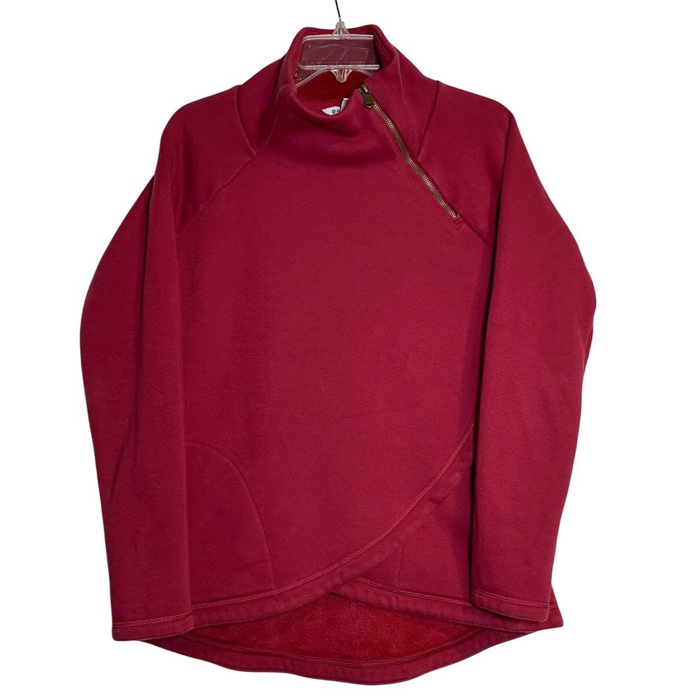 Athleta Cozy Karma Asymmetrical Zipper Pullover Red Fleece Lined Women's Medium